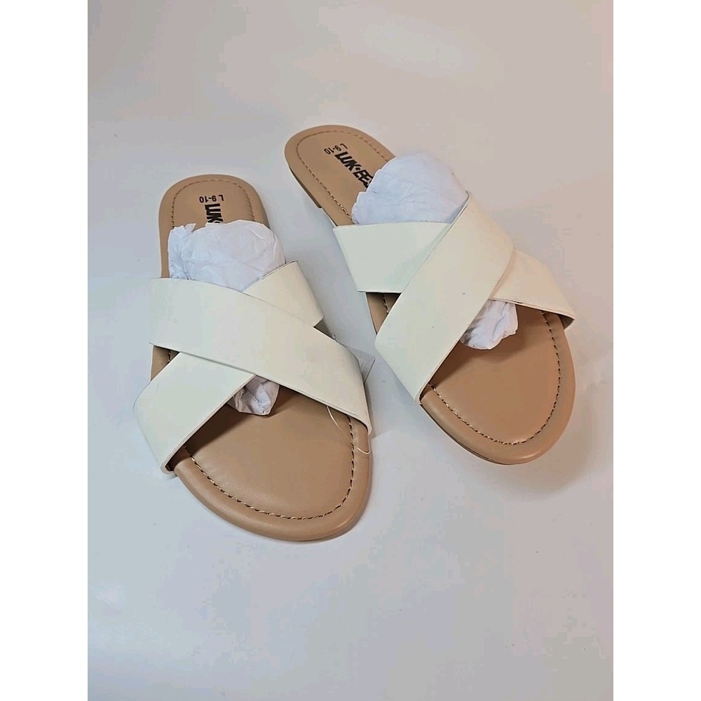 LUKEES BY MUK LUKS WOMEN'S FLIP FLOPS SLIDES SANDALS WHITE SIZE Large 9-10